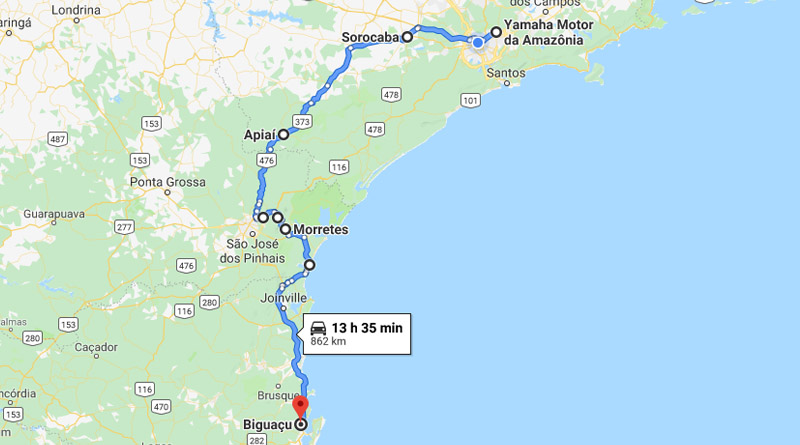 mapa da viagem de moto parte 1
